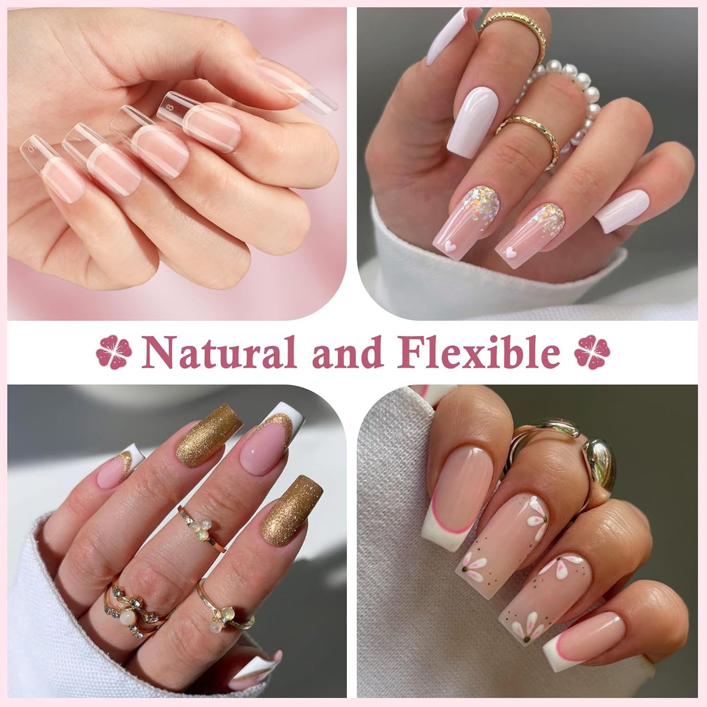 Medium Square Nail Tips, 240pcs Soft Gel Pre-Shaped Acrylic Fake Nails, Half Matte Full Cover Clear Gelly Press on Flase Nail Tips for Extension Nail Manicure Home DIY 12 Sizes Gelly Tips