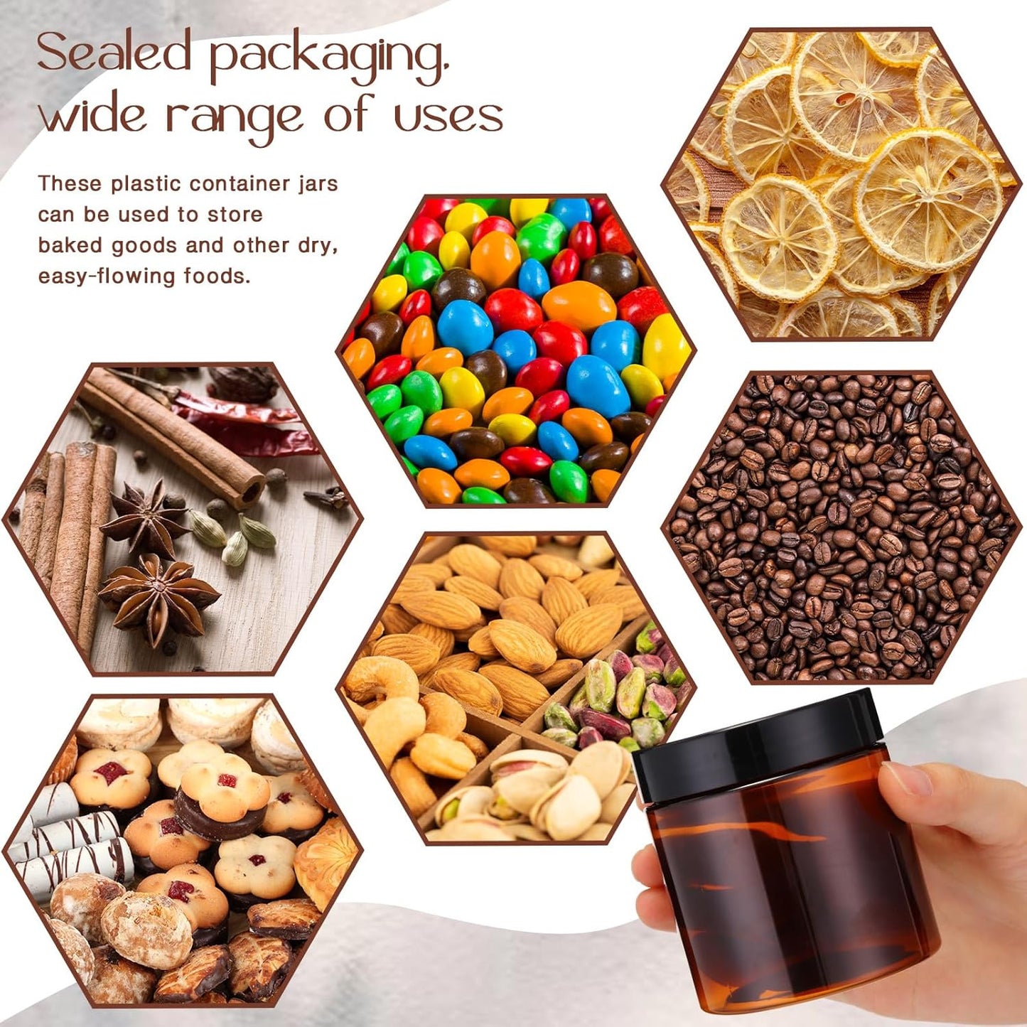 SATINIOR 100 Pcs Plastic Jars with Lids Small Containers Lids Wide Mouth Small Plastic Containers for Lotion Cream Rhinestones Body Butters Travel Storage(8 oz, Amber)