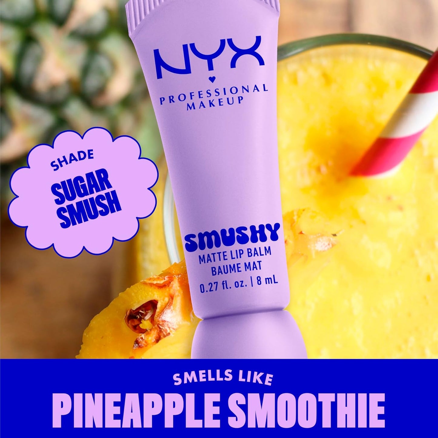 NYX PROFESSIONAL MAKEUP Smushy Matte Lip Balm, Tinted Lip Moisturizer with Soft, Matte Finish - Sugar Smush (Transparent)