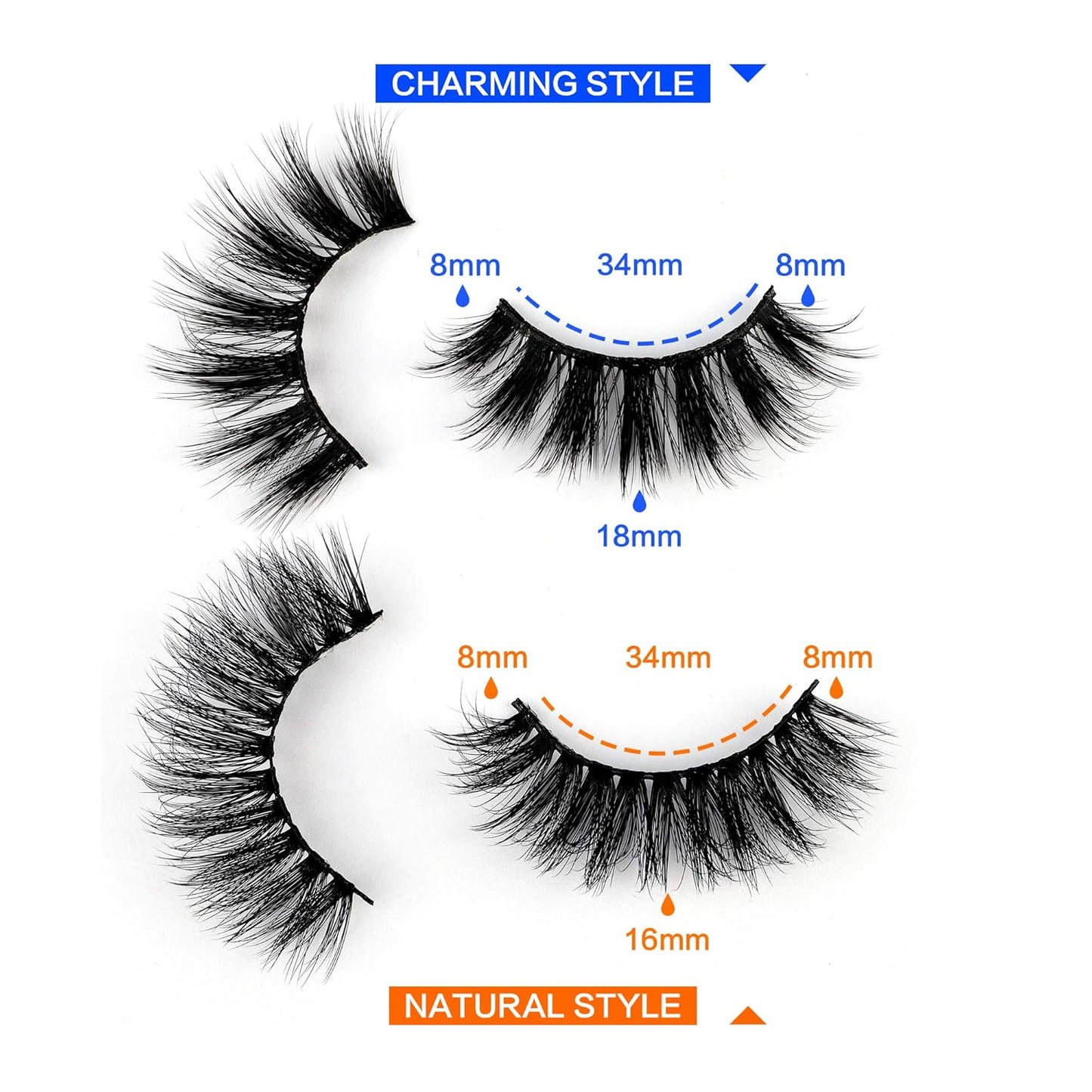 JIMIRE 20 Pairs False Eyelashes 2 Styles Mixed Fluffy Eyelashes Natural Volume Wispy Faux Mink Lashes Pack