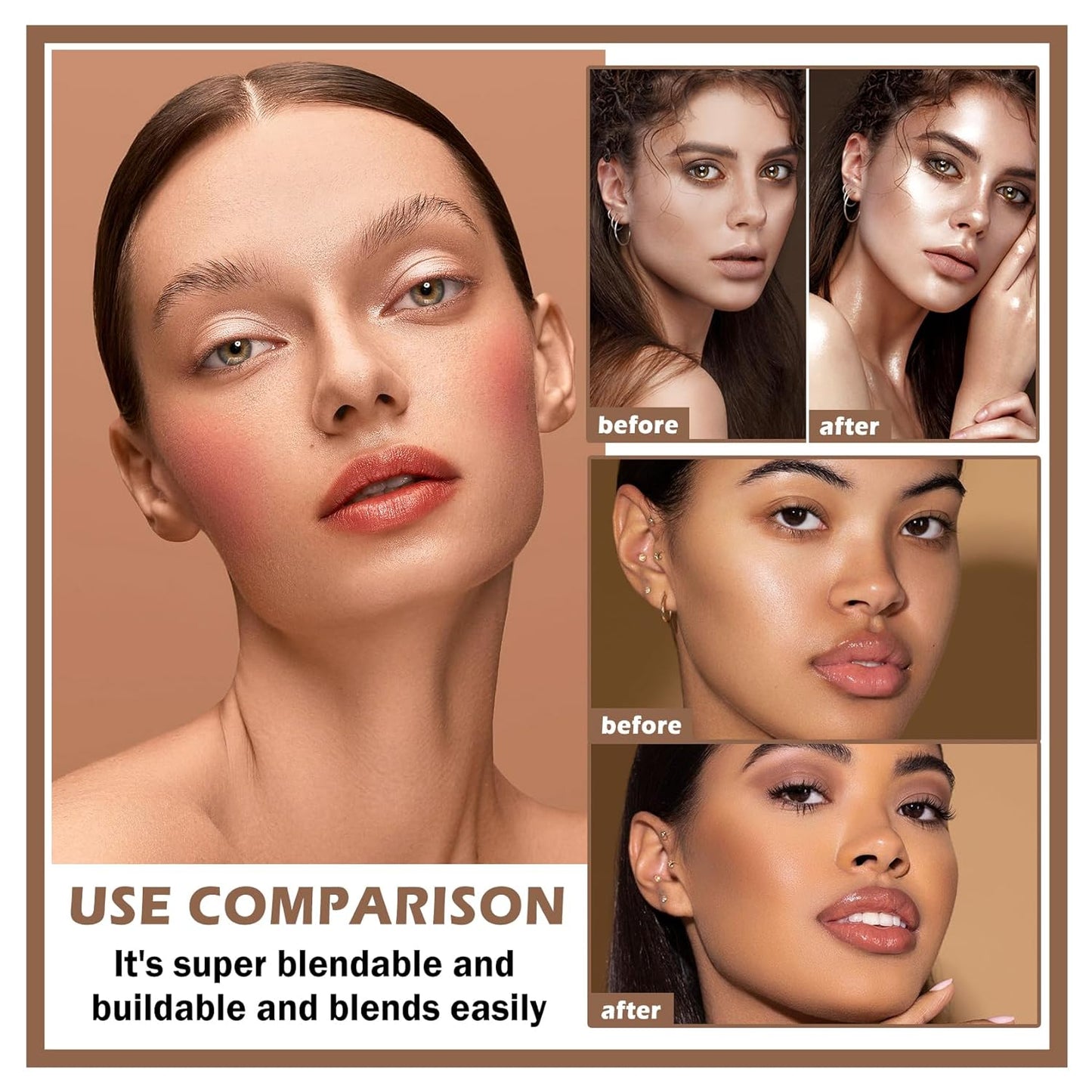 3PCS Cream Contour Stick Makeup Kit Face Highlighter Bronzer Blush Stick Long Lasting Illuminator Highlighters Makeup Stick for All Skin Tones(02 Champagne Gold+05 Rugosa Rose+06 Espresso)