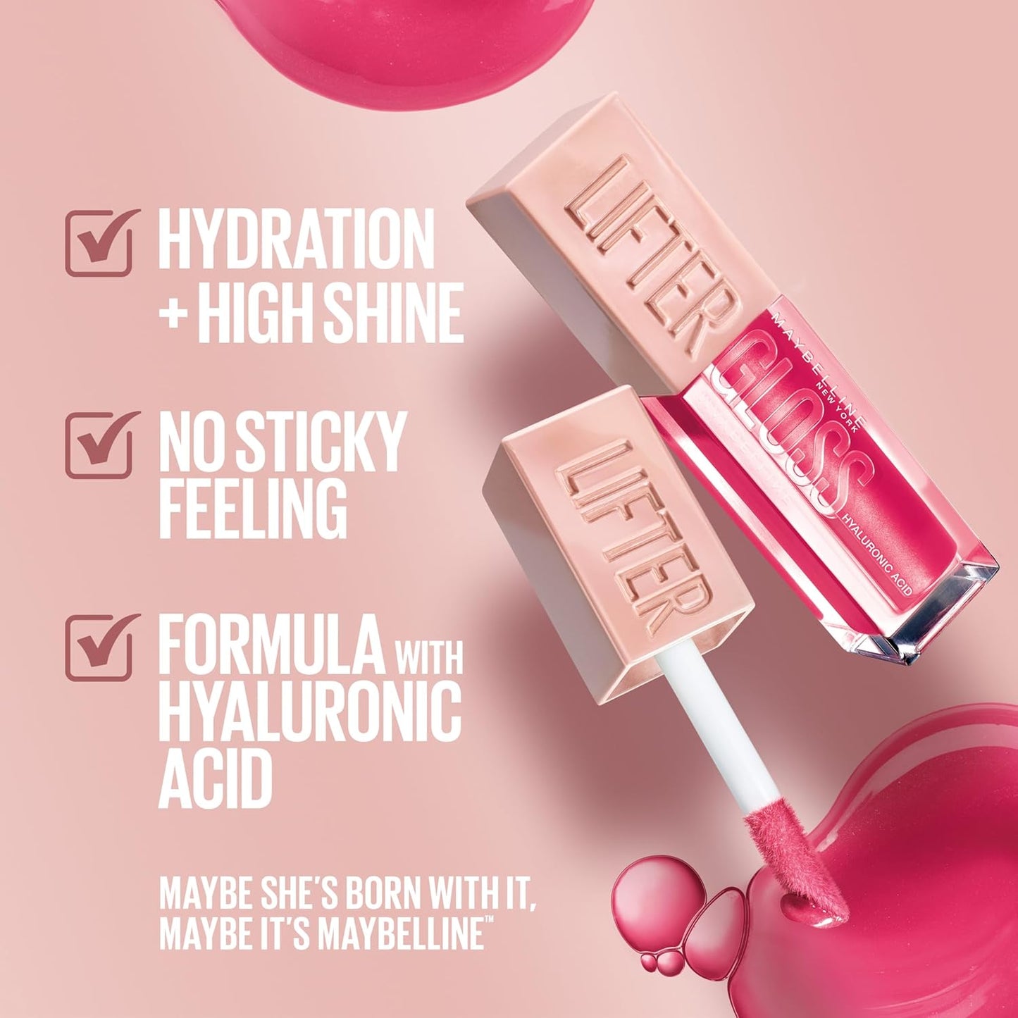 Maybelline New York Lifter Gloss Hydrating Lip Gloss with Hyaluronic Acid, Taffy, Sheer Berry, 1 Count