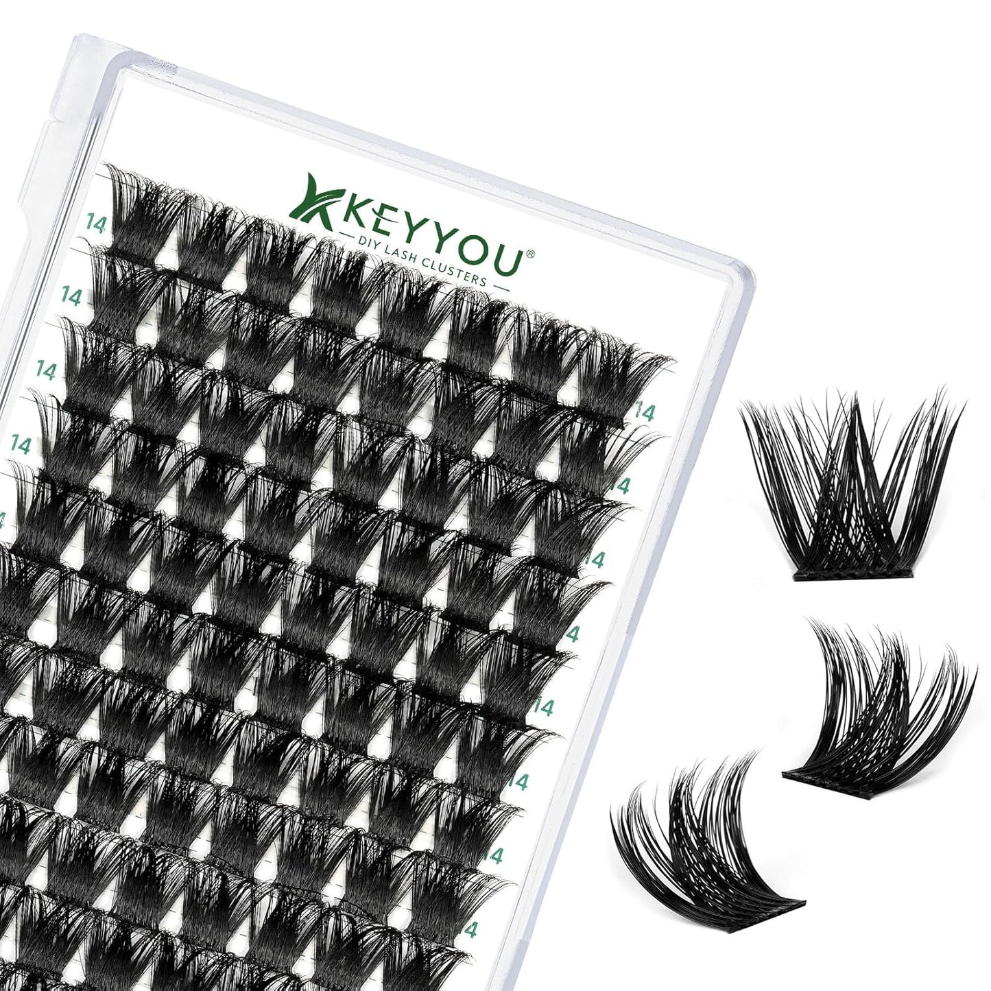 KEYYOU Lash Clusters 96pcs Individual Lashes Y02 D Curl 14mm Eyelash Clusters Volume Wispy Lash Extension Soft&Comfortable Easy DIY Lash Extension at Home(Y02,D-14mm)