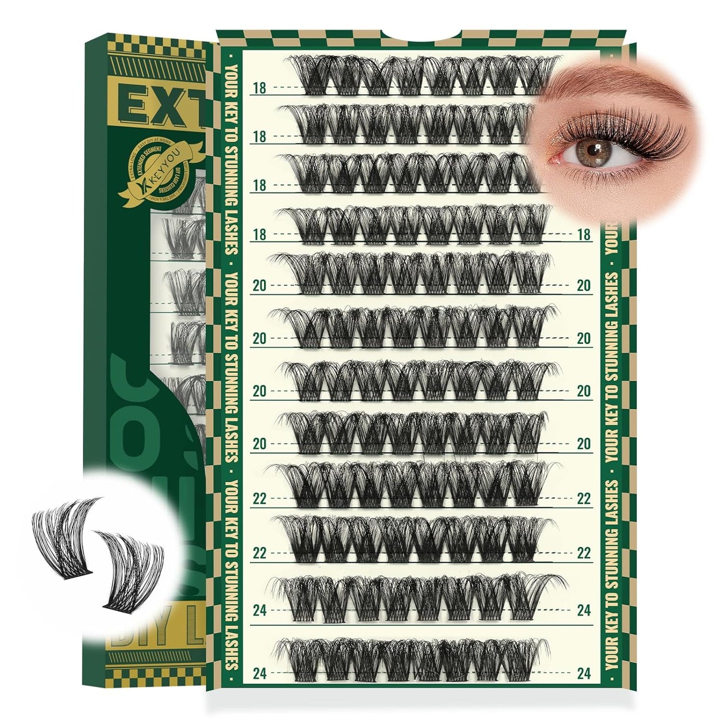 Lash Clusters 96pcs Eyelash Clusters D Curl 18-24MIX Cluster Lashes KEYYOU Volume Wispy Lash Extension Soft&Comfortable Easy DIY at Home(Y01,D-18-24MIX)