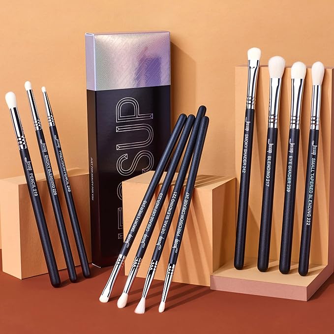 Jessup Eyeshadow Brush Set 11pcs Eye Makeup Brushes Set Professional Eye Shadow Brush Blending Brush Shader Crease Brush Black T340