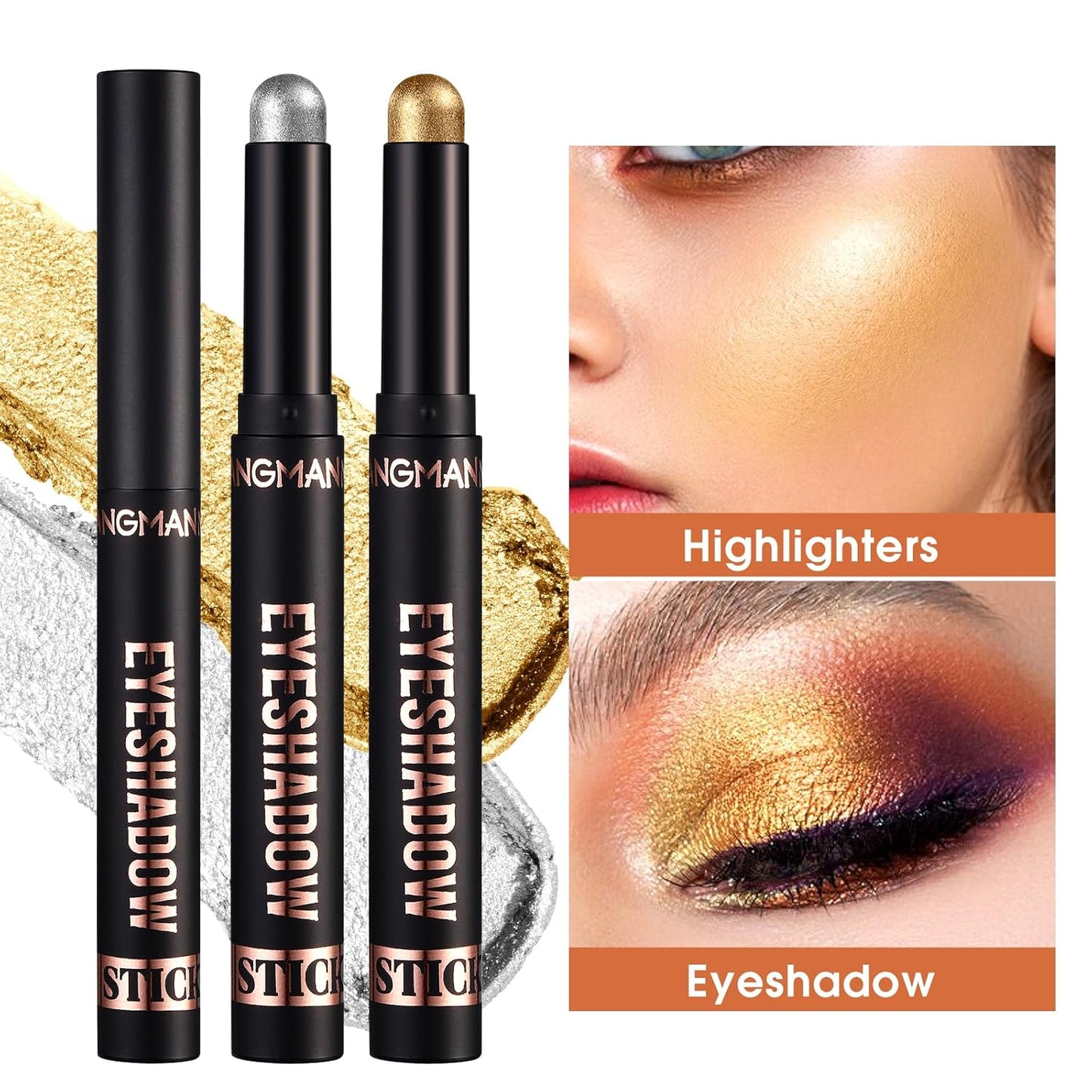 LANGMANNI 8 PCS Soft Smooth Cream Eyeshadow Stick Gift Set,Matte Earth Color+Bright Metal Color Contour Stick,Waterproof & Long-Lasting Eyeshadow (#A)