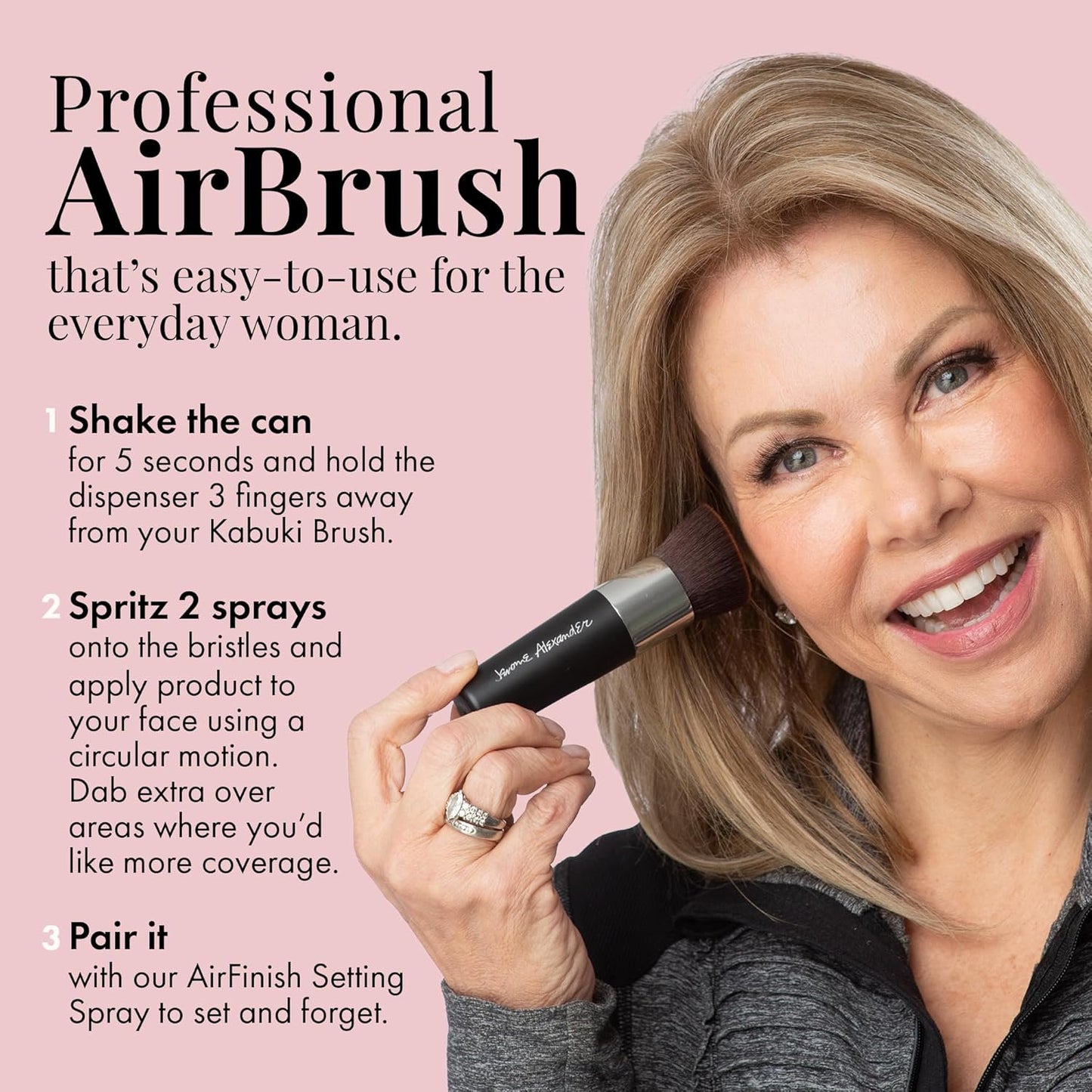 MagicMinerals AirBrush Foundation by Jerome Alexander – 2pc Set with Airbrush Foundation and Kabuki Brush - Spray Makeup with Anti-aging Ingredients for Smooth Radiant Skin - Light