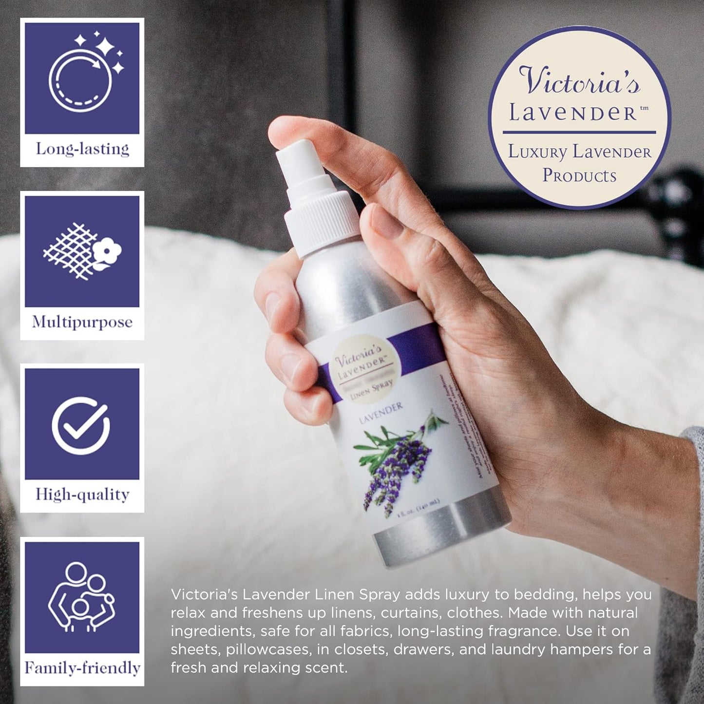Victoria's Lavender Pillow and Linen Spray Sleep Better Tonight, Pure Lavender Essential Oil Handmade in Oregon, Made in USA (8 oz)