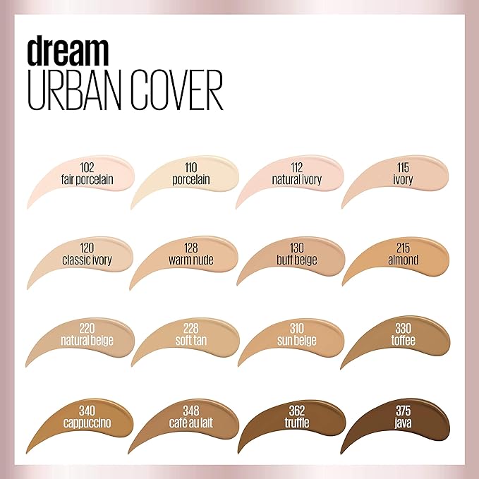 Maybelline Dream Urban Cover Flawless Coverage Foundation Makeup, SPF 50, Soft Tan