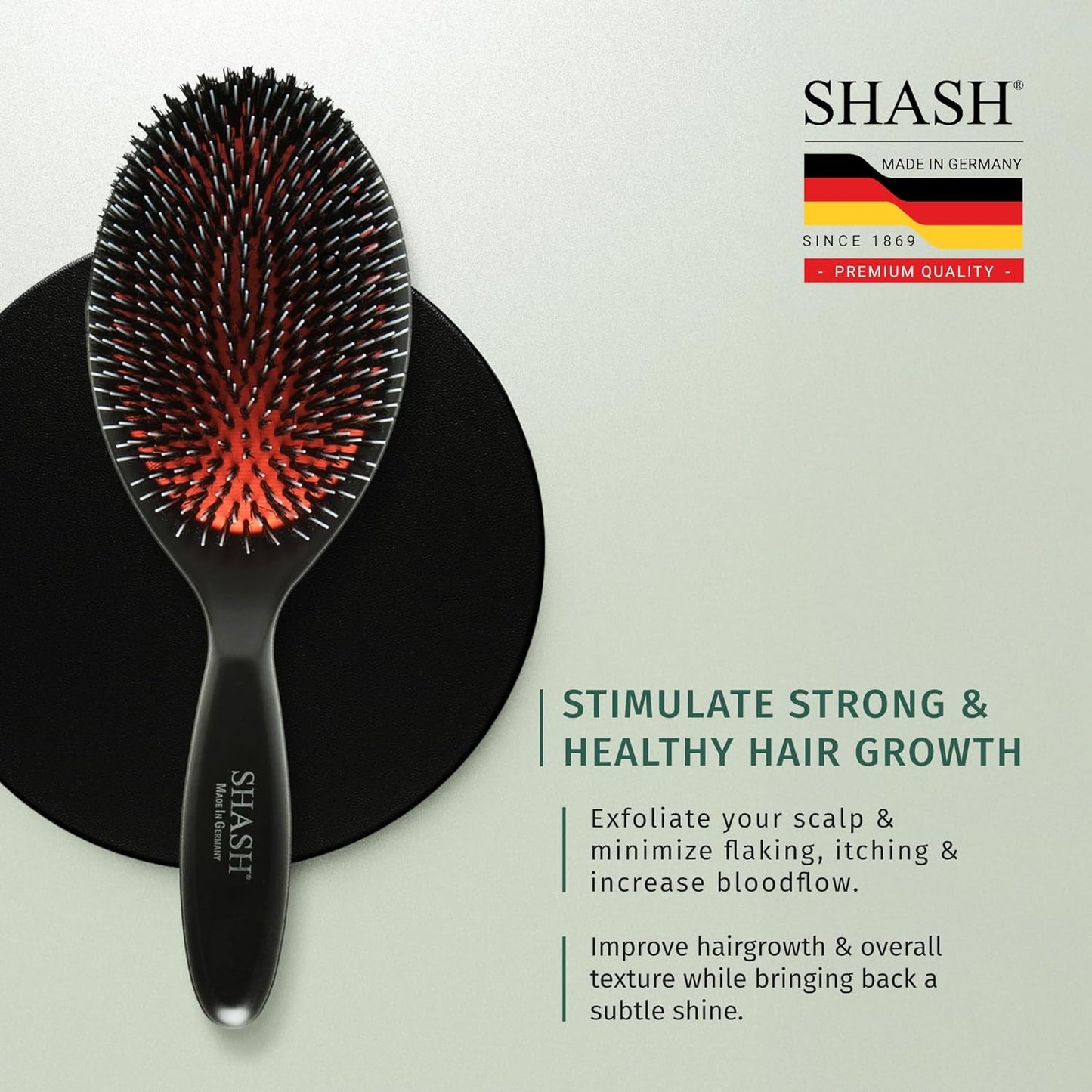 Since 1869 Hand Made In Germany - Nylon and 100% First Cut Boar Bristle Brush Suitable For Normal to Thick Hair - Gently Detangles, No Pulling or Split Ends - Softens Improves Texture, (Large)