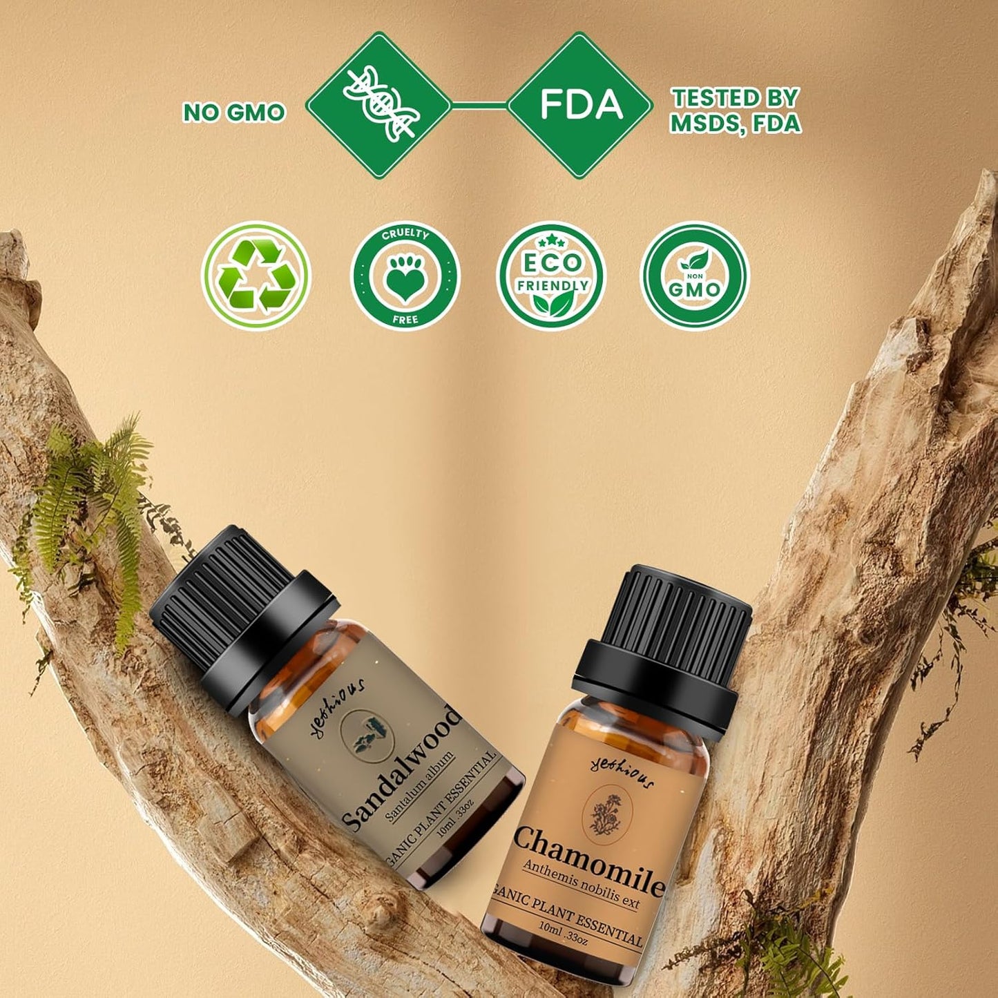 yethious Chamomile Sandalwood Essential Oil 100% Pure Organic Chamomile Essential Oil Set for Diffuser Aromatherapy Candle - 2 Pack 10ML