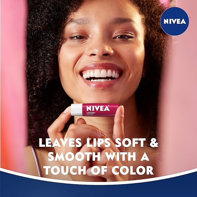 NIVEA Cherry Lip Care - Tinted Lip Balm for Beautiful, Soft Lips - Pack of 4