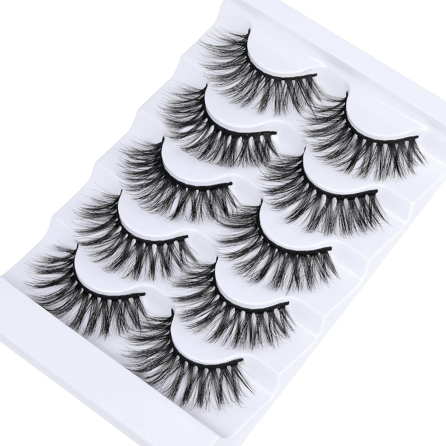 JIMIRE False Eyelashes Wispy Fluffy Round Eye Lashes 17mm Faux Mink Lashes 5D Mink Eyelashes 5 Pairs Pack