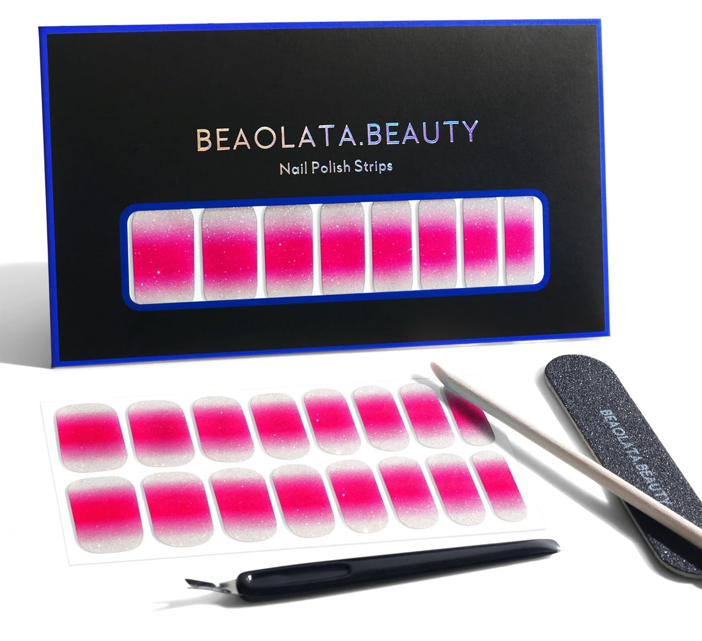 Nail Polish Strips, 32PCS Salon Quality Wraps, Long Lasting Gel Nail Stickers for Women Easy Apply& Remove (Cherry on Top Light Pink)