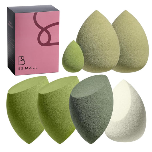 Makeup Sponge Set BS-MALL Blender Sponges 7 Pcs for Liquid, Cream, and Powder, Multi-colored with 1 Mini Makeup Sponge Pink (C-Green)