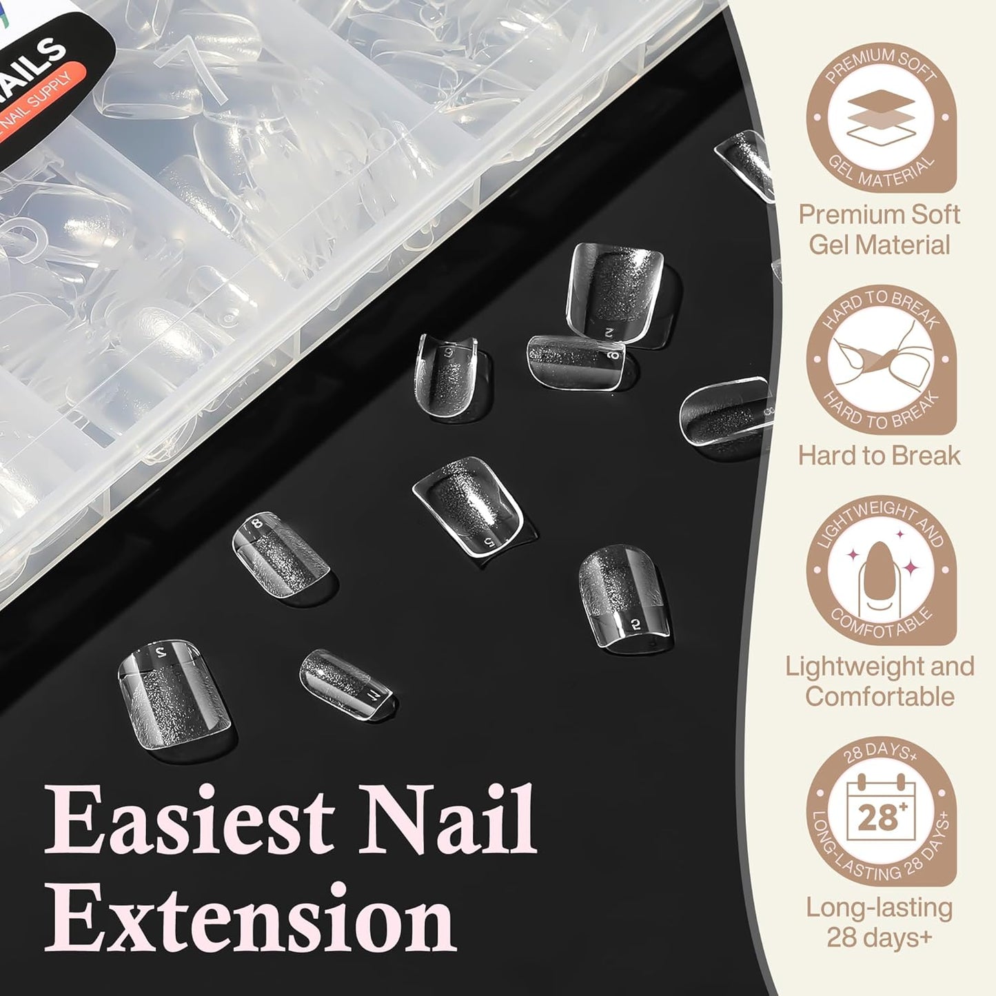 Square Nail Tips: 504pcs Soft Gel Extra Short Press on Nails, 12 Sizes XS Full Cover Clear XXS Extra Small Square Gel Nail Tips for Nail Extension DIY Home