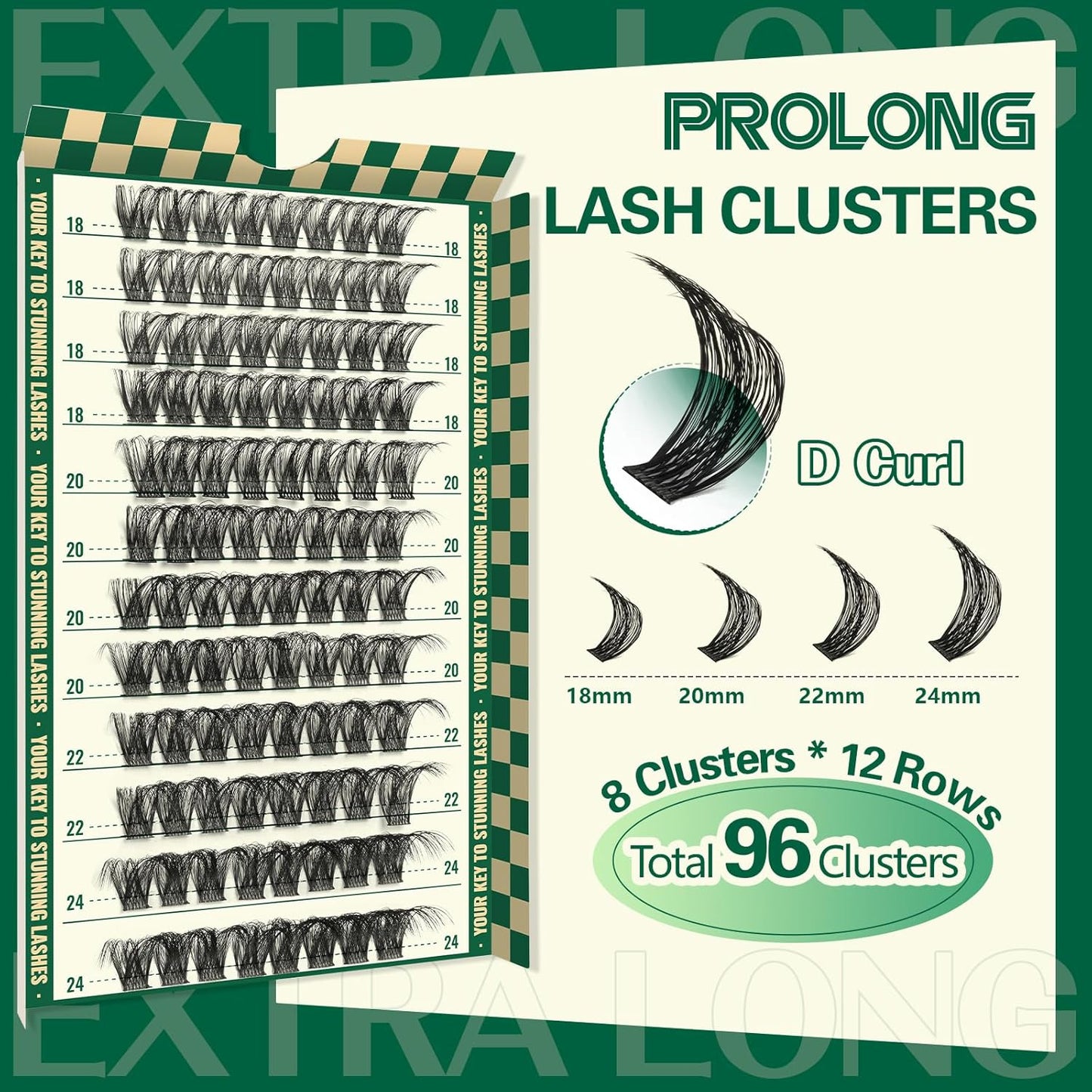 Lash Clusters 96pcs Eyelash Clusters D Curl 18-24MIX Cluster Lashes KEYYOU Volume Wispy Lash Extension Soft&Comfortable Easy DIY at Home(Y01,D-18-24MIX)