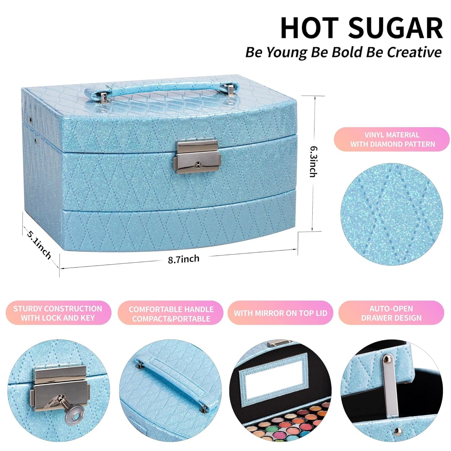 Hot Sugar Girls Makeup Kit for Birthday Gift, All in One Beginner Makeup Kit for Women Full Kit, Christmas Makeup Set for Teens 10 12 13 16 Includes Real Cosmetics and Makeup Tools (BLUE)