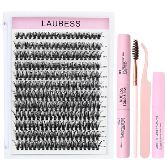 Lash Clusters Kit LAUBESS DIY Lash Extension Kit Lash Bond and Seal Waterproof Lash Glue Remover Tweezers Brush Cluster Eyelash Extensions Kit Eyelash Clusters (Kit 40D-C-Mix9-16)