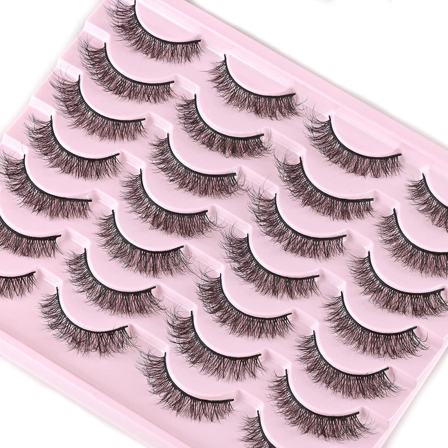 FARRED Natural Lashes Short Eyelashes Wispy False Mink Lash Pack 14 Pair Natural Look Fluffy Cat Eye Strip Eyelash Small Fake Lashes Full Pestañas Sets for MUA and Beginners Daily Makeup (F1 | 8-14mm)