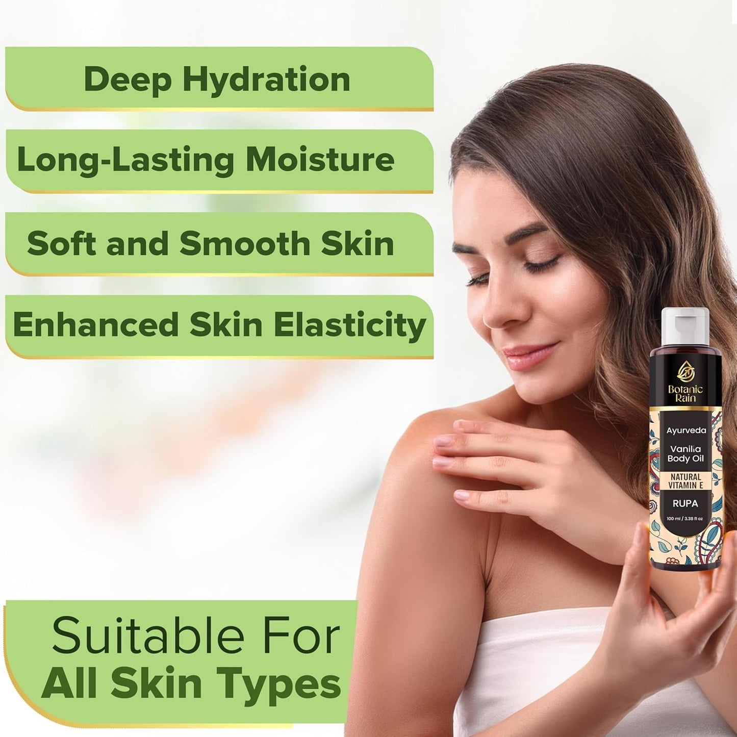 Ayurveda Vanilla Body Oil, Organic, Nourishing, & Hydrating Moisturiser for Dry, Flaky Crepey Skin - Fast Absorbing, Non-Greasy, Ayurvedic for Women & Men – 3.38 fl oz (2)