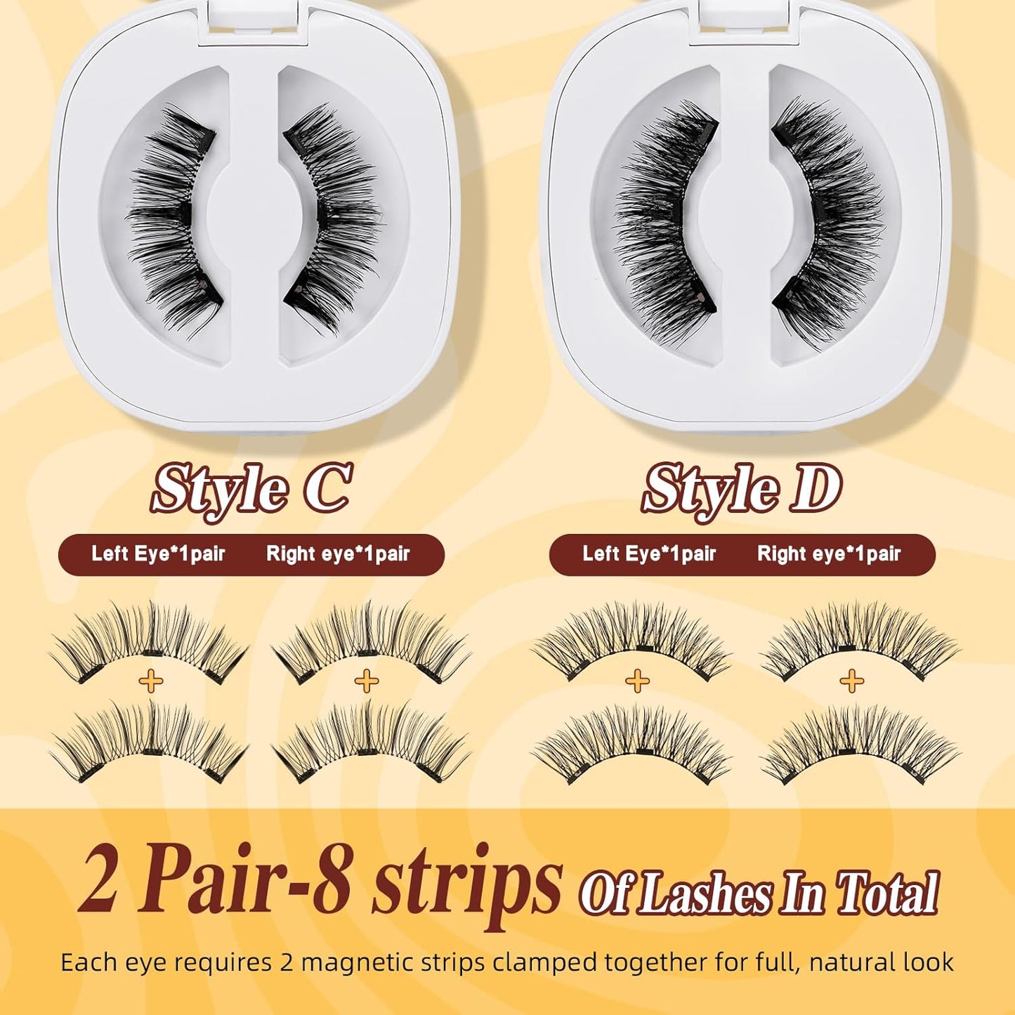 QUEWEL 2 Pairs Magnetic Eyelashes, Reusable No Glue Needed Magnetic Eyelashes Kit with Applicator Lash Clusters Kit without Eyeliner Easy to Wear and Remove (G-YC-C+D01)