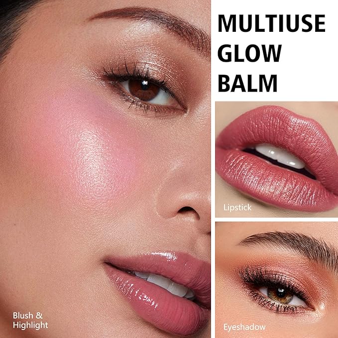 KYDA Miracle Glow Balm, Glow Tinted Blush Balm, Multiuse Face Balm for Cheek Lips Eyes, Hydrating Cream Blush, Blendable Lightweight, Shimmer Blusher, Pink Camellia, 1.76 oz