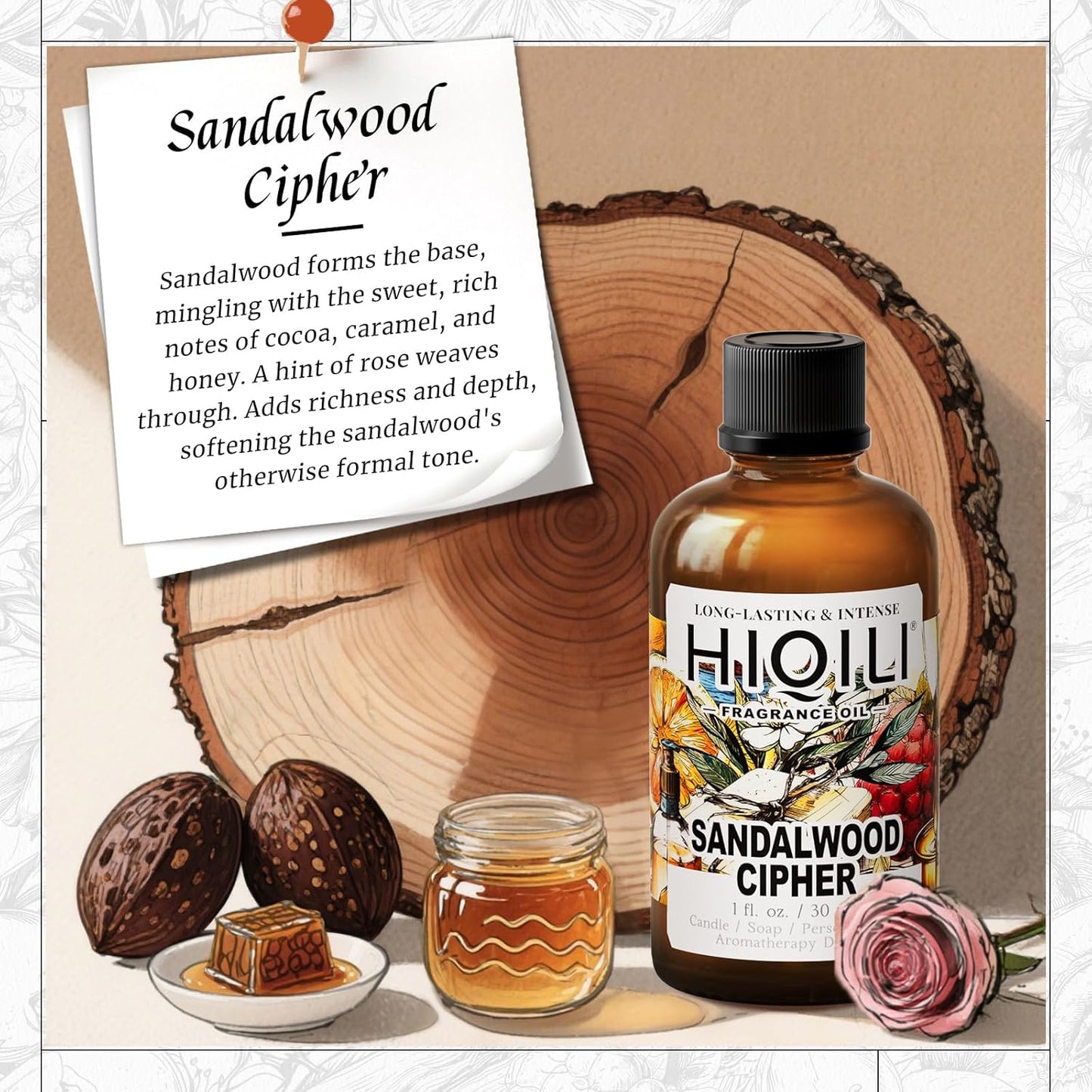 HIQILI Sandalwood Cipher Fragrance Oil for Diffuser, Inspired by Srge-L.tens StalMajus-cvle, Candle & Soap, Perfume & Body Oil Making- Have Gourmand Notes, Long-Lasting- 1 Fl Oz