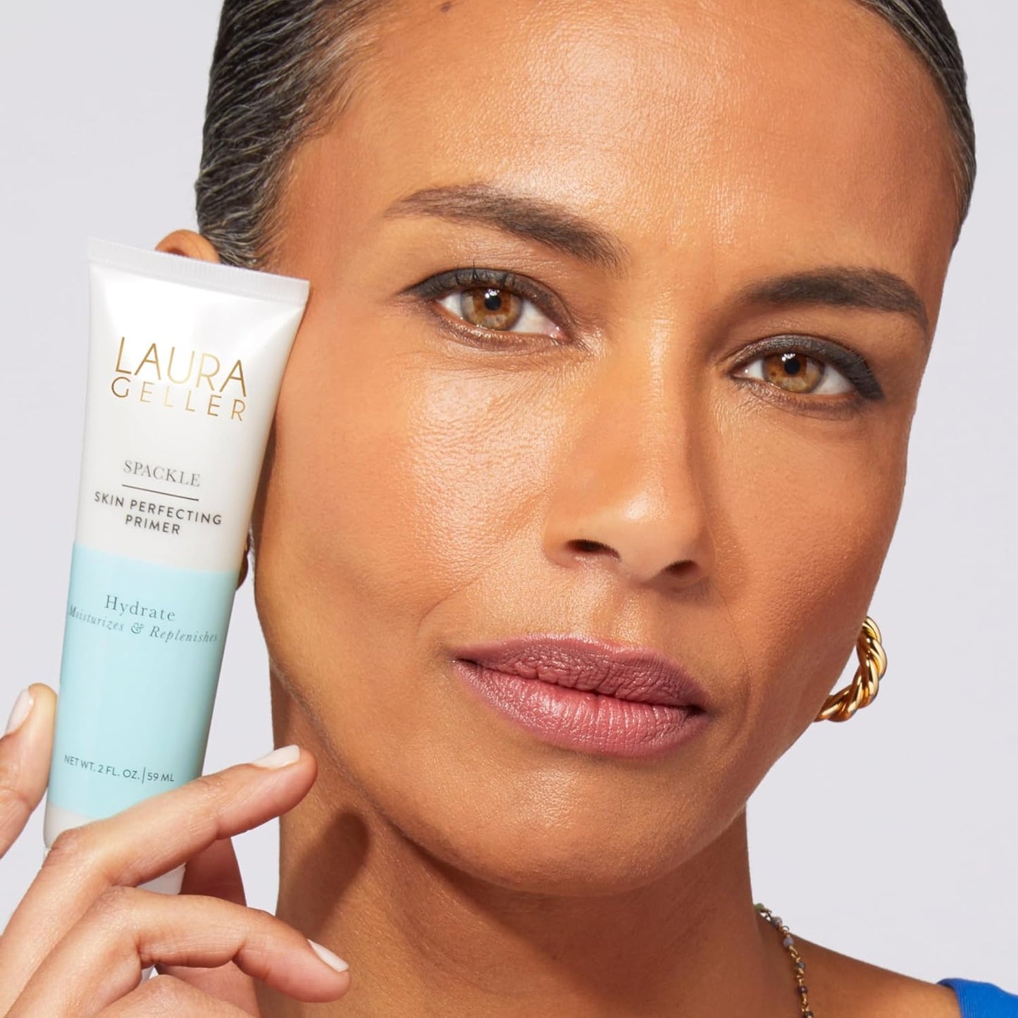 LAURA GELLER NEW YORK Laura's Must-Haves Kit 3pc: Baked Balance-n-Brighten Powder Foundation, Golden Medium + Spackle Skin Perfecting Makeup Primer, Hydrate + Airbrush Round Kabuki Brush