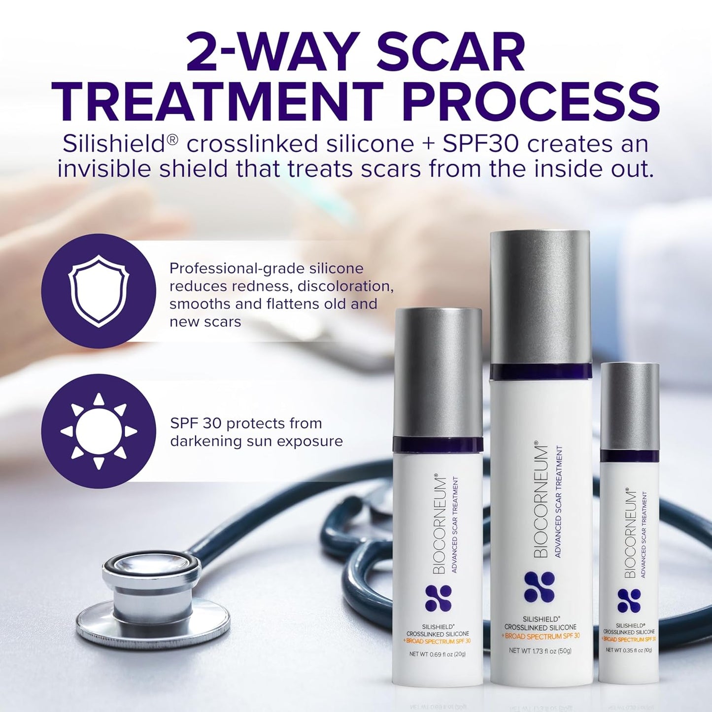Biocorneum Advanced Scar Treatment with Silishield® & SPF 30 20g – Fast-Drying, Water-Resistant Silicone Scar Gel - Surgeon Recommended Scar Removal for New & Old Scars - Suitable for Children