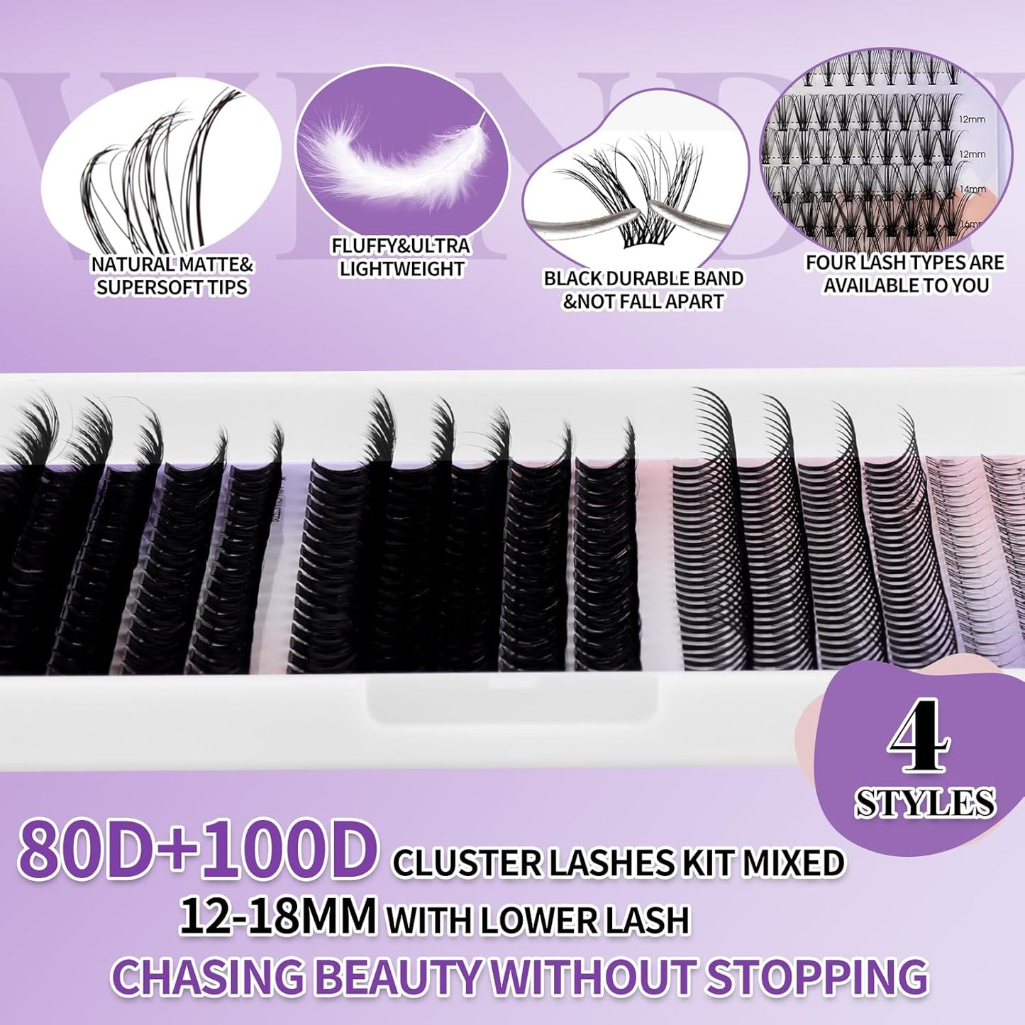 Lash Clusters DIY 12-18mm Mega Thick Lash Extension Individual Spike Mink Lash Clusters with Bottom Lashes Spiky Volume Eyelash Extension for Self Use(80+100D)
