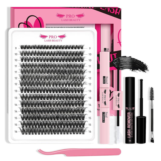 Lash Clusters Kit 280pcs Lash Clusters D Curl Eyelash Extension Kit Individual Lashes with Lash Bond and Seal Lash Applicator Easy to Apply at Home(60D-9-16mix Kit)