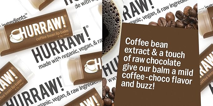 Hurraw! Coffee Bean Lip Balm: Organic, Certified Vegan, Cruelty and Gluten Free. Non-GMO, 100% Natural Ingredients. Bee, Shea, Soy and Palm Free. Made in USA