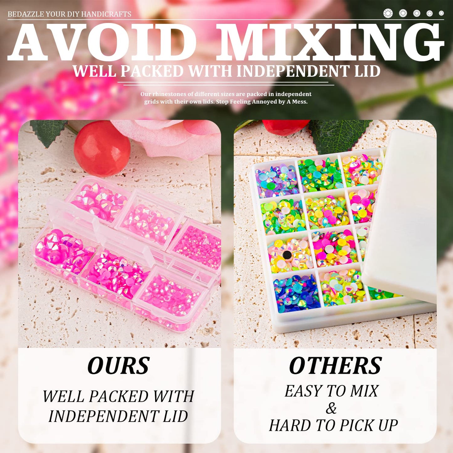 Resin Rhinestones Crafting, 2/3/4/5/6mm Flatback Jelly Rhinestones, 3 Box Hot Pink AB Non Hotfix Crystal Gems for Bedazzling Crafts Mugs Tumblers Clothes Makeup Nail