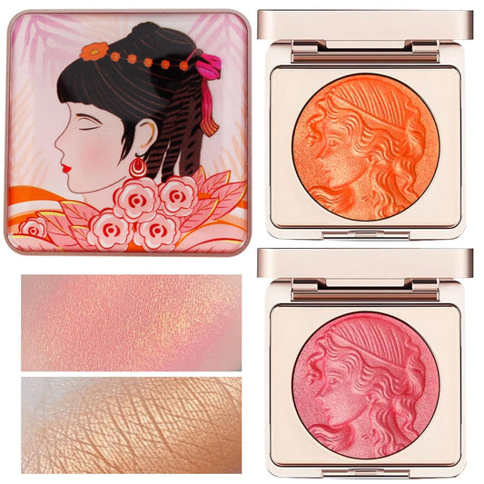 Embossed Smooth Powder Blush Palette for Cheeks, Powder Blush Palette, Embossed Girl Blush for Cheeks, Matte Face Powder Blush Palette (Pink+Orange)
