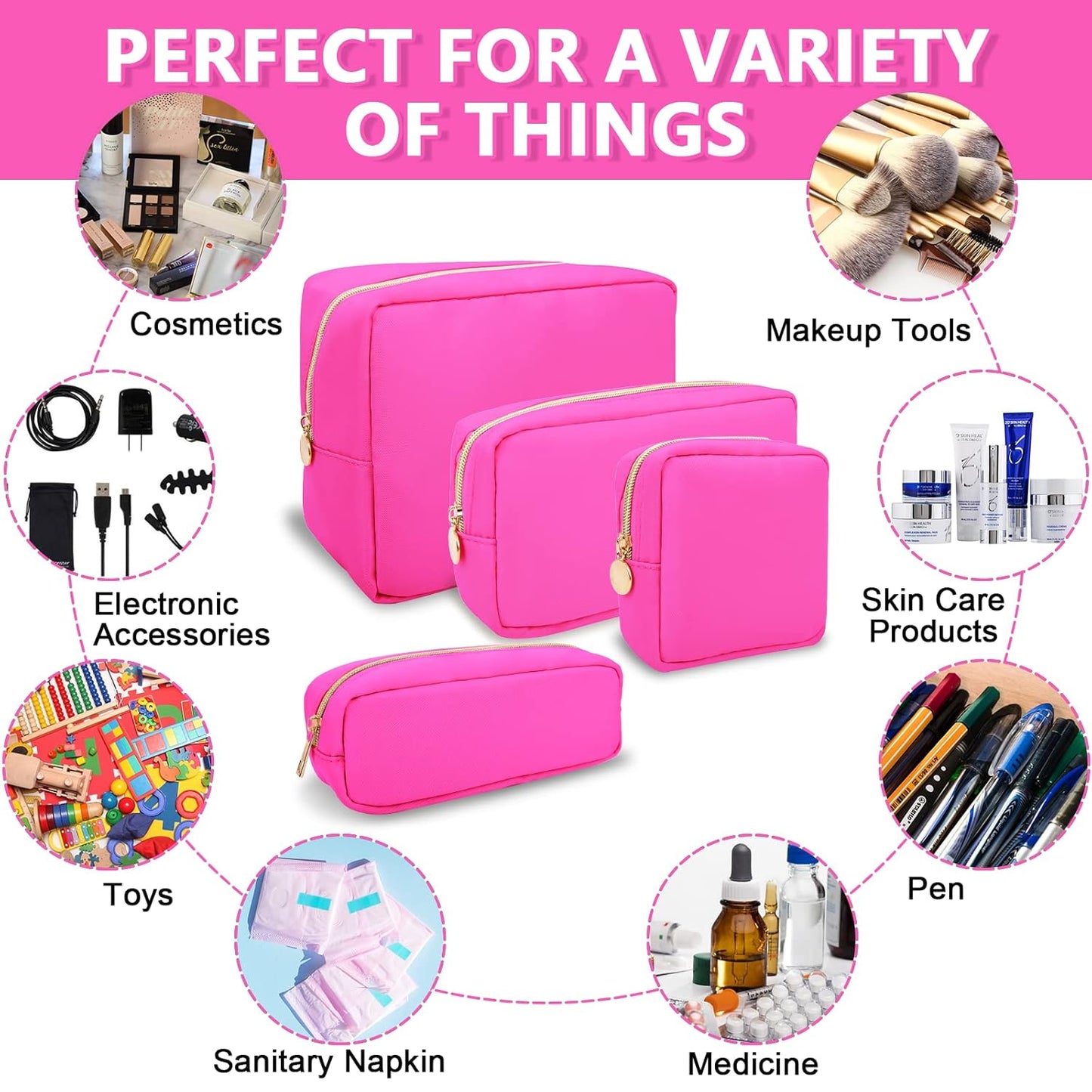 Mini Makeup Pouch for Purse, Small Cosmetic Bag Pouch Nylon Travel Toiletry Organizers for Women Girls, Cute Zipper Pouch Coin Purse Preppy Storage Bag for School Work(Mini-Bubblegum)