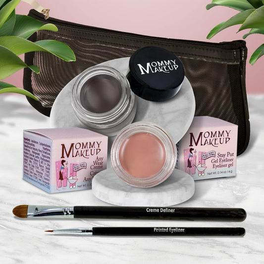 The Everlasting Eye 5 Piece Waterproof Makeup Set. Gel Eyeliner, Creme Eyeshadow, 2 brushes and Mesh Bag. Paraben-free, Talc-free, Cruelty-free. Anna/Chocolate Kiss 1202
