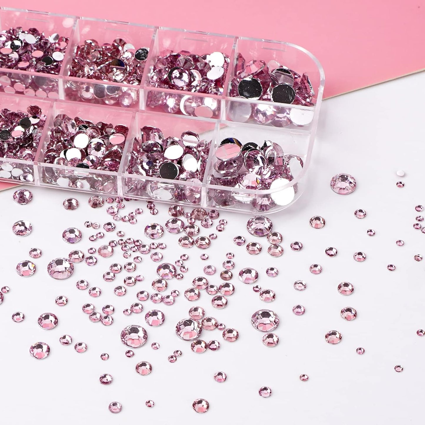 Canvalite 2784Pcs Pink Rhinestones Nail Art Gems with Tools, Flat Back Matte, Plastic, Nail Art, Rhinestones, Tweezer, Double Point Dotting Pen, 5Pcs Jewelry Glues