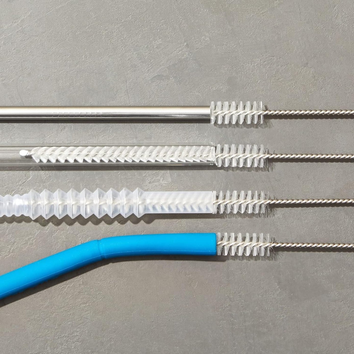 Juvale Straw Cleaner Brush - 12 In, Silver & White, 4-Pack - Stainless Steel Straw Cleaner Brush for Water Bottles & Pipes with Flexible Nylon Tip for Narrow Openings