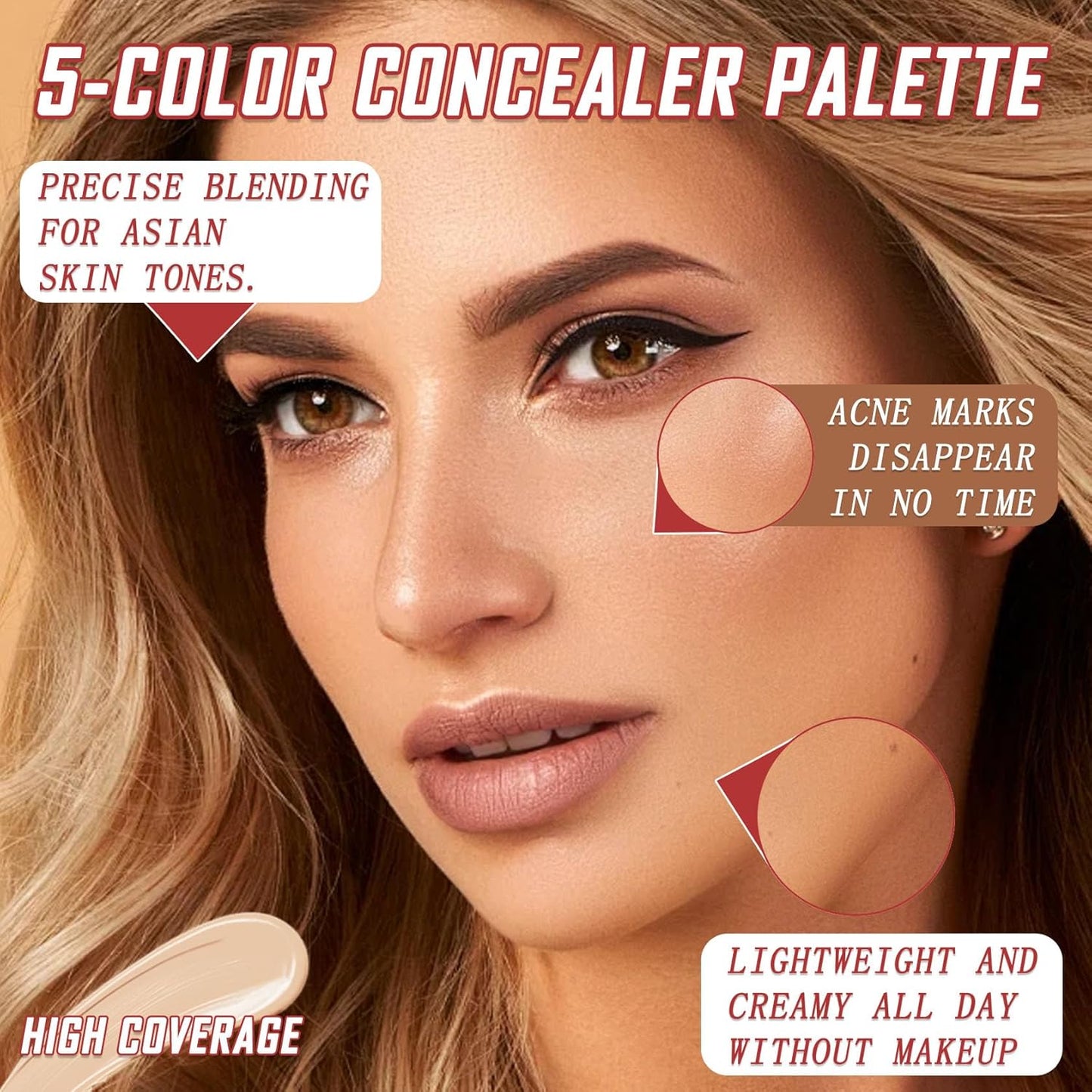 5 Colors Correcting Concealer Palette,Waterproof Long Lasting Cream Contour Palette for Women,Contouring Concealer Liquid Foundation Makeup Palette with Brush 01#