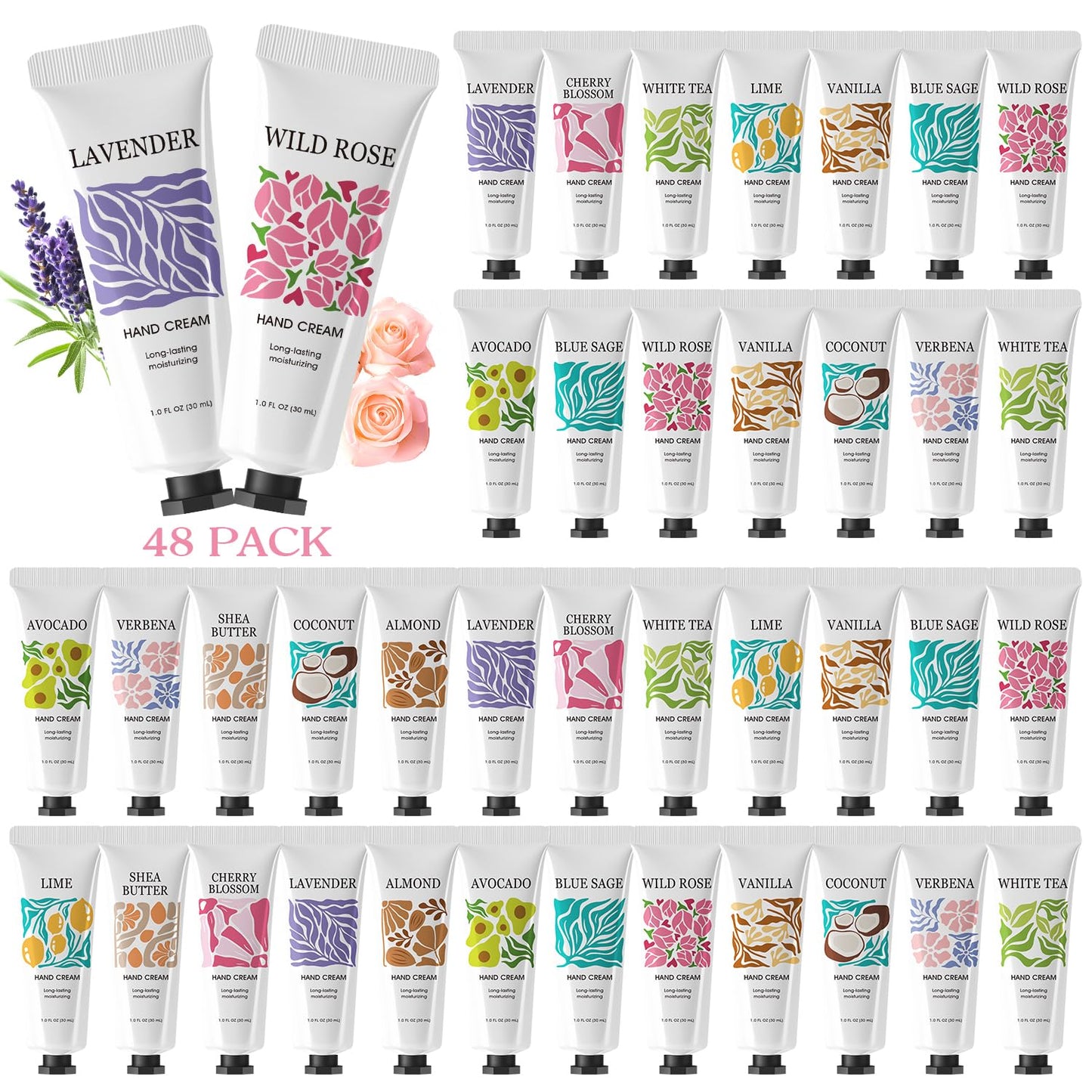 BODY & EARTH # LOVE 48 Pack Hand Cream for Women Gifts Moisturizing Hand Lotion Cream For Dry Hands Bulk Mini Hand Lotion Gift Sets For Mother's Day Valentine's Day Christmas