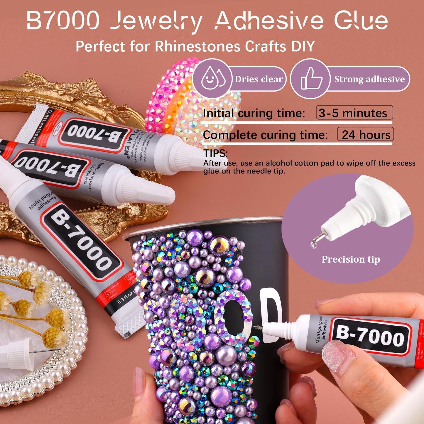 80g Flatback Pearls and Rhinestones for Crafting, White Brown 3-10mm Resin Rhinestones and Half Pearls for Bedazzling, Nail Art and Dec with 3pcs 10ml B7000 Jewelry Glue, Tweezer and Pickup Pencil