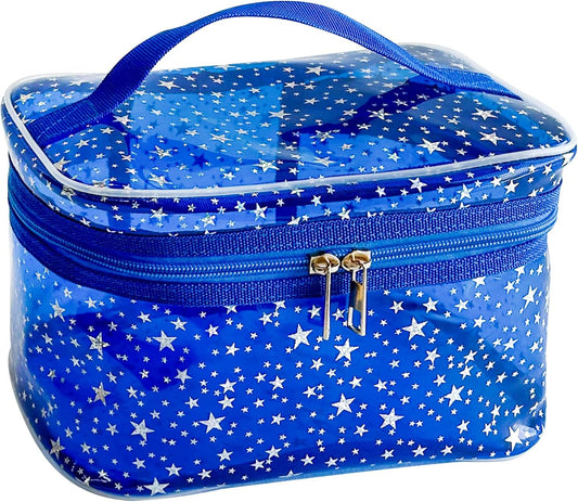 Holographic Makeup Bags Bulk,Clear Storage Bag Toiletry Pocket Portable Zippered Iridescent Pouch Waterproof Cosmetic Gift Bags for Women (Blue-L)