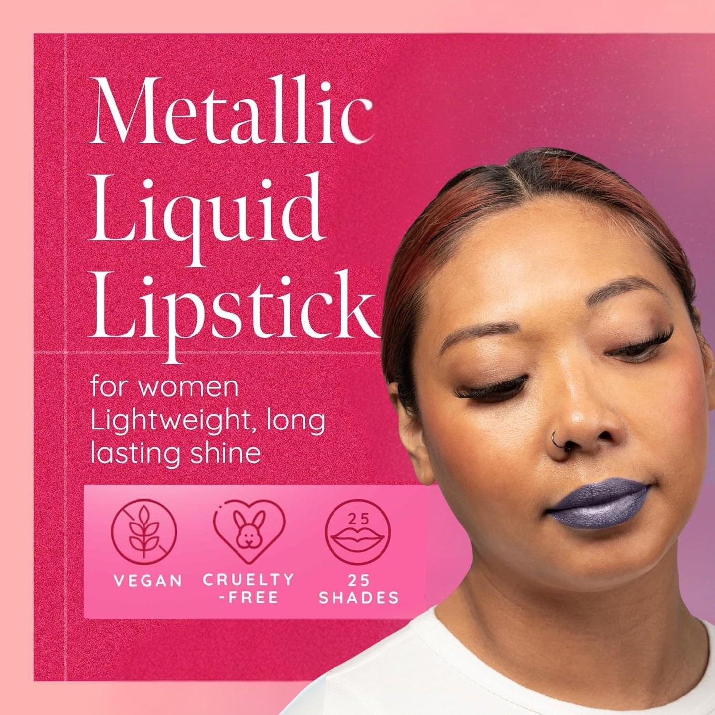 Aromi Violet Plum Metallic Liquid Lipstick | Dark Purple Lip Color with a Shimmery Finish, Vegan, Cruelty-free, Long-Lasting and Smudge Proof Lipstick (Silver Plum)