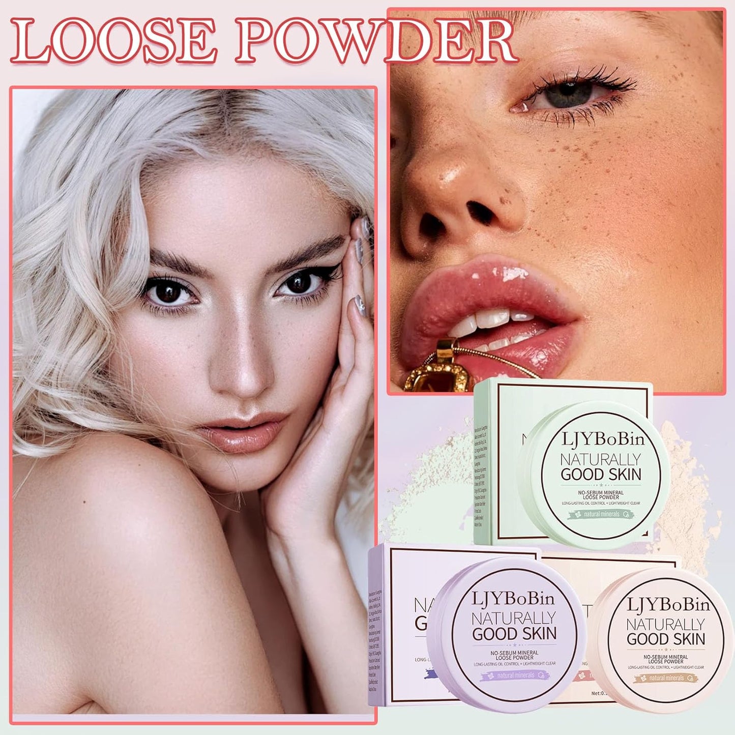3PCS Loose Setting Powder Set,Lightweight Long Lasting Oil Control Loose Face Powder,Translucent Matte Drying Finishing Setting Powder for All Skin Types