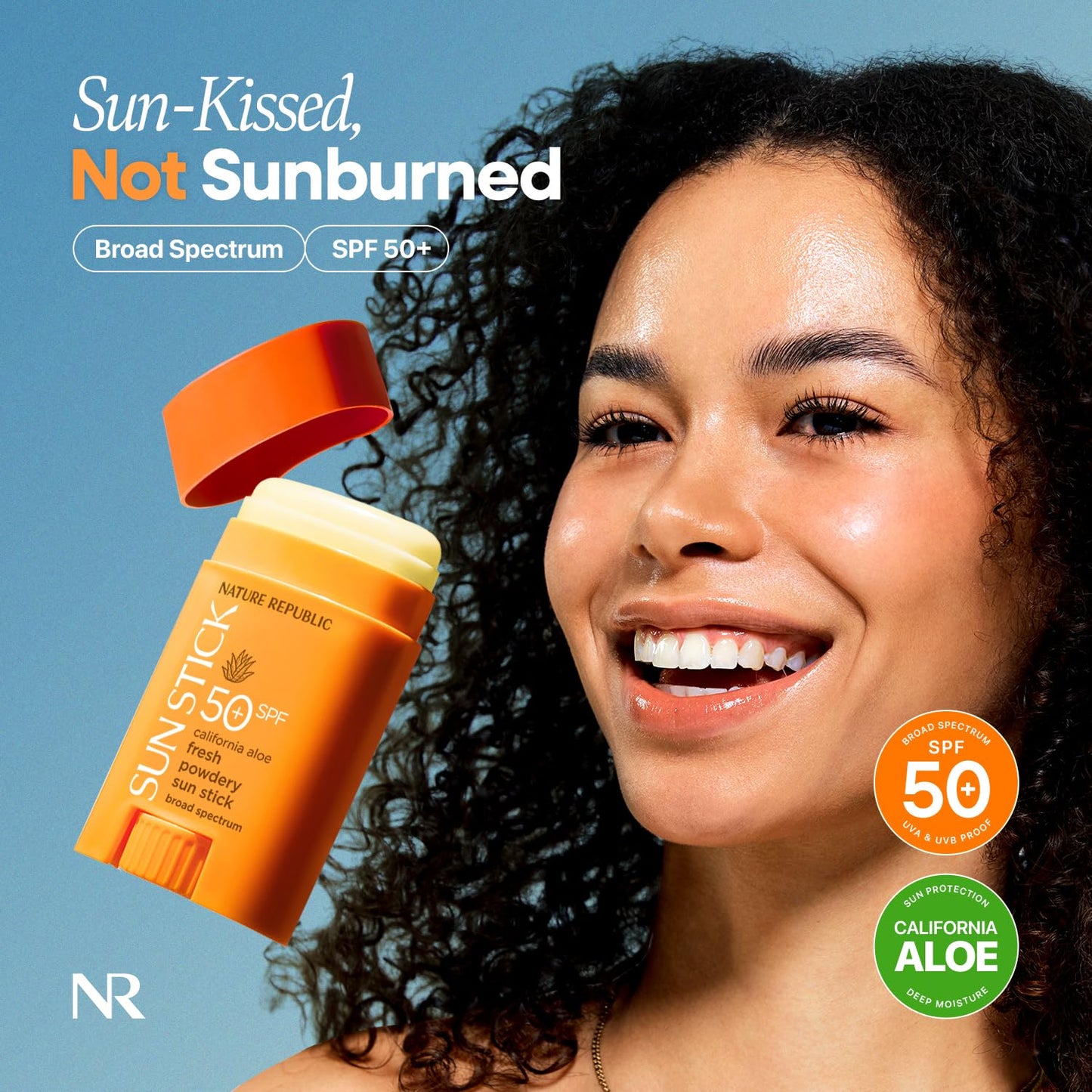 Nature Republic California Aloe Fresh Powdery Sun Stick Broad Spectrum SPF50+ | Korean Sunscreen Travel Size Suncare Sunblock, No Whitecast, non-sticky, Water resistant
