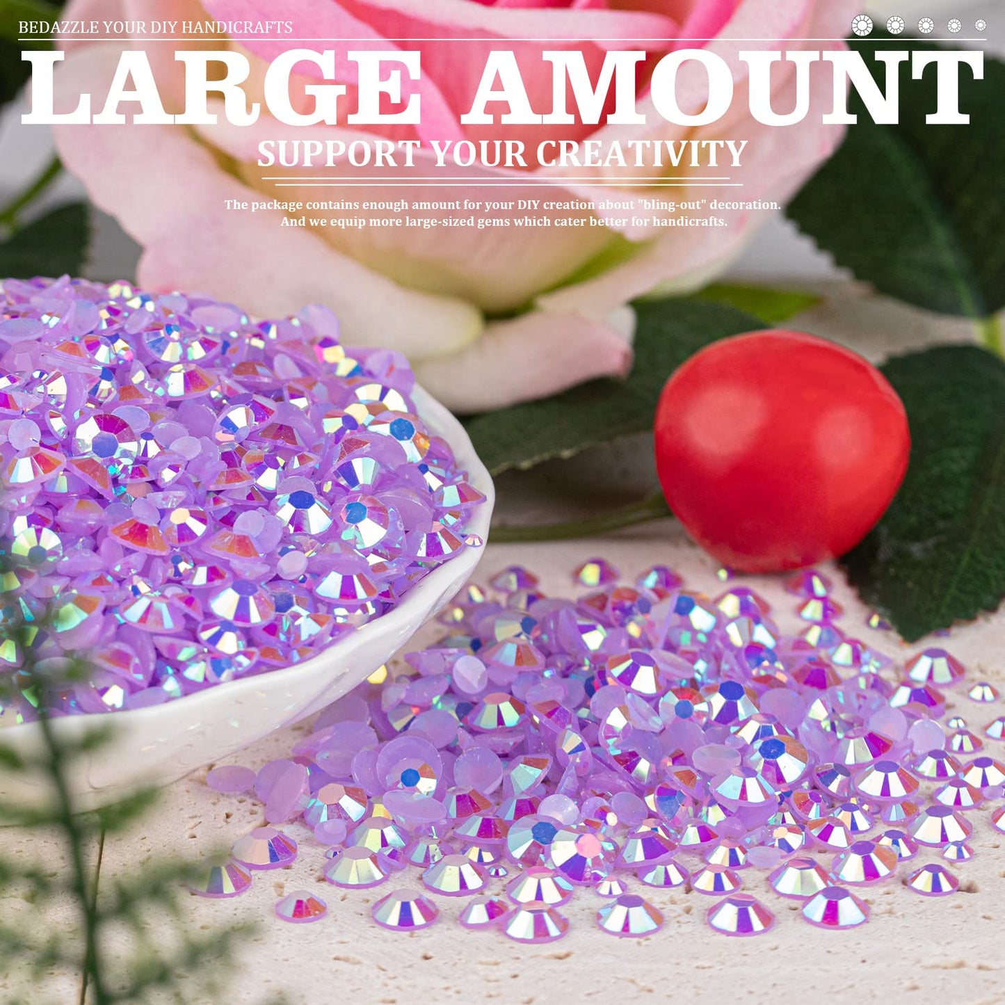 Resin Rhinestones Crafting, 2/3/4/5/6mm Flatback Jelly Rhinestones, 1 Box Lavender Purple AB Non Hotfix Crystal Gems for Bedazzling Crafts Mugs Tumblers Clothes Makeup Nail