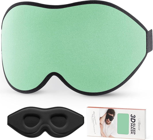 LitBear Sleep Mask for Side Sleeper Women Men, Eye Mask for Sleeping Light Blocking, 3D Contoured Cup Sleeping Mask, Soft Breathable Sleep Eye Mask with Adjustable Strap for Flight, Mint Green