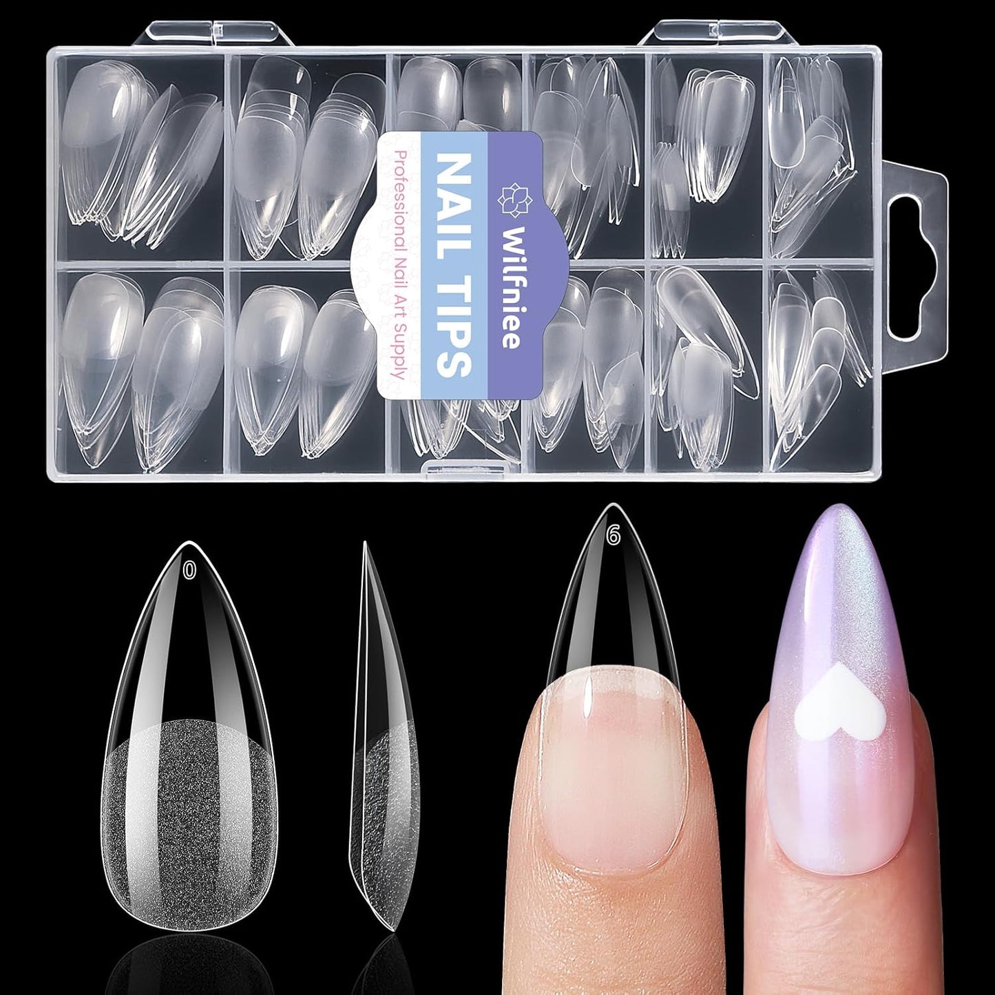 Medium Stiletto Nail Tips: 240Pcs Full Cover Stiletto Press On Nails, 12Sizes Pre-shaped Soft Gel Nails Clear Fake False Nails For Nail Extensions Home Nail Art Salon