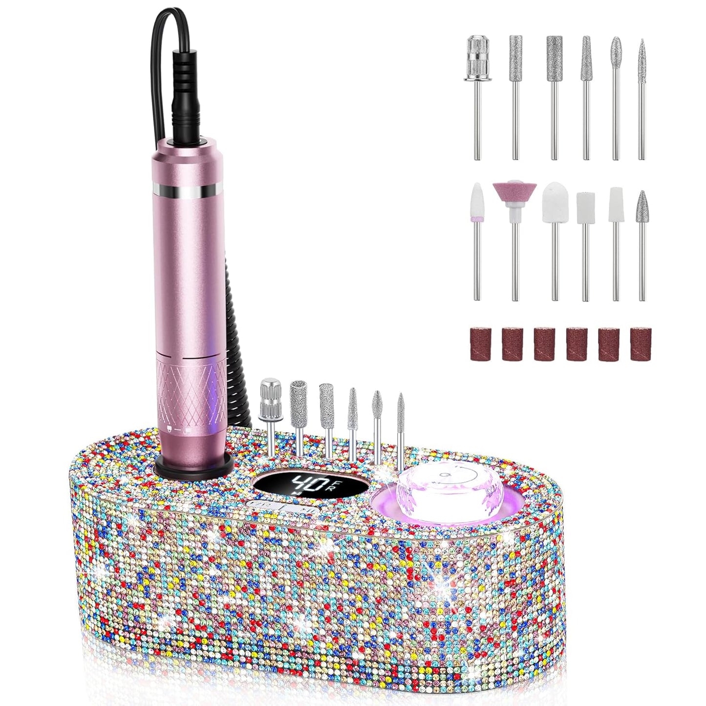 Electric Nail Drill Professional: Shiny 40000RPM Electric Nail File Kit E File Nail Drill Machine with LCD Display for Acrylic Gel, Manicure Pedicure Polishing Grinder for Salon Home, Diamond